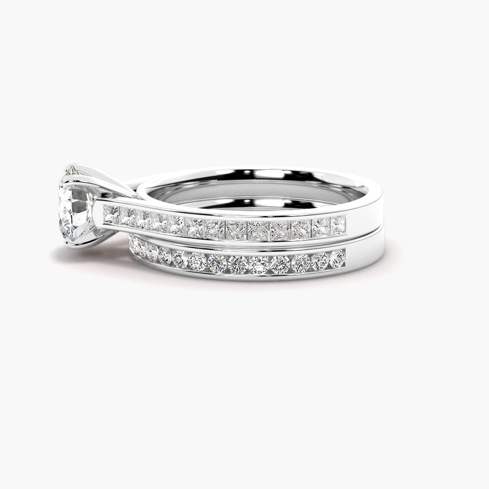 Round Cut Moissanite Channel Set Ring Set For Bridal