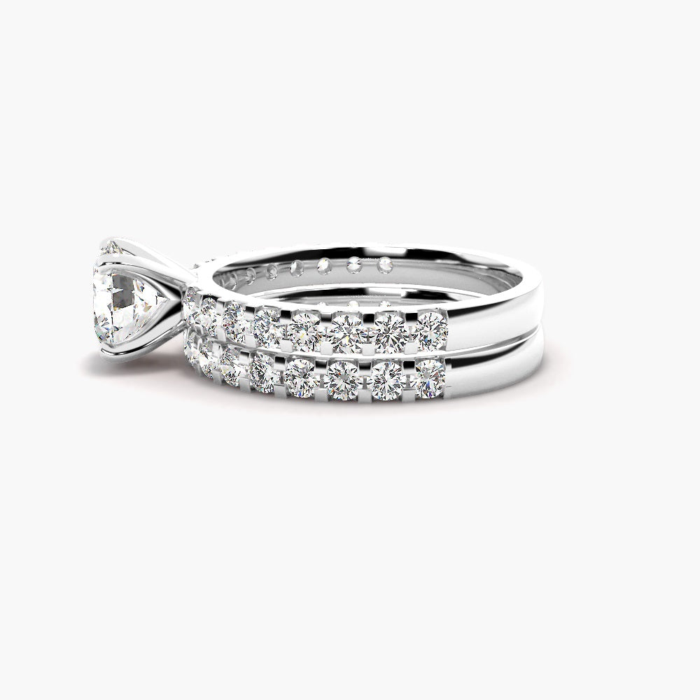 Round Cut VVS1 Moissanite Pave Set Bridal Ring Set