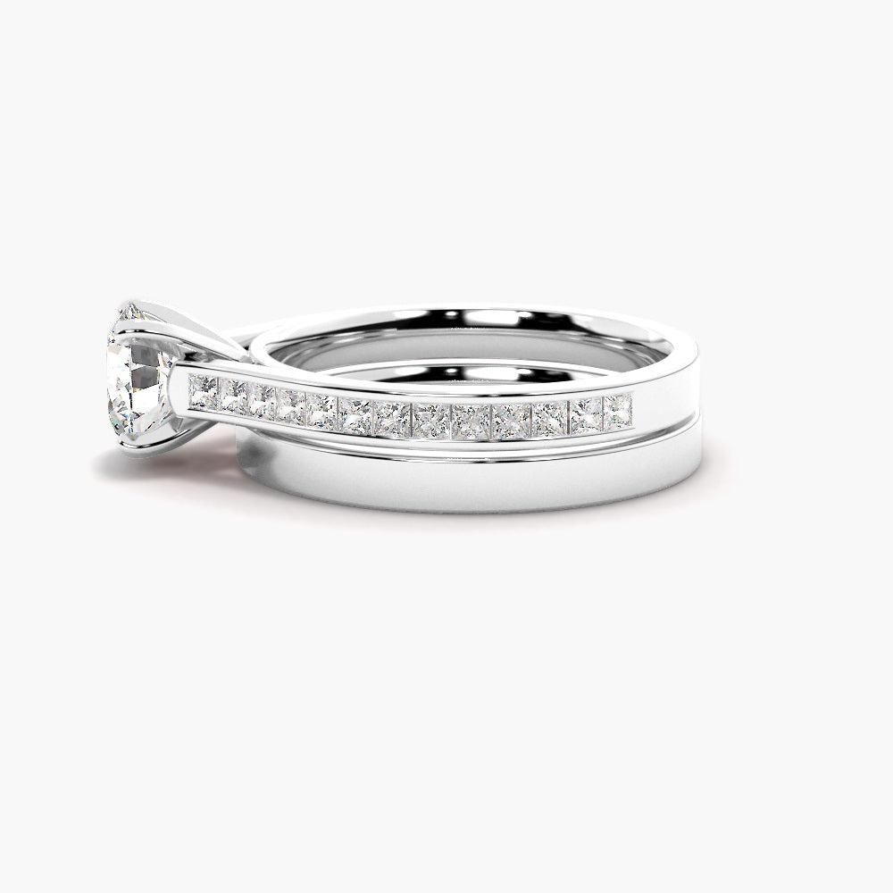 Moissanite Round Cut Channel Set Wedding Ring Set