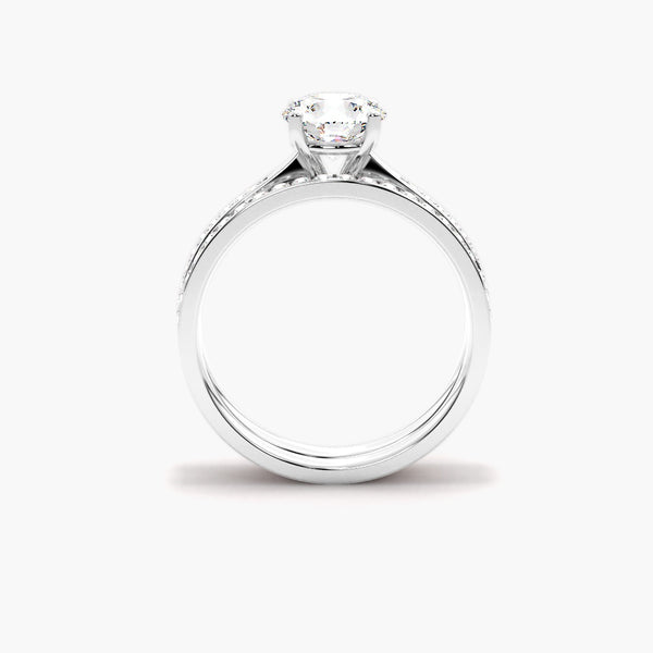 Round Cut Moissanite Pave Set Wedding Ring Set