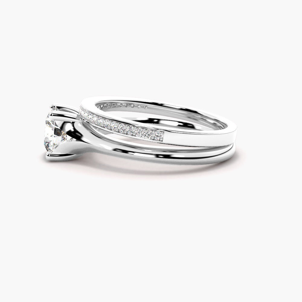 Round Cut Moissanite Solitaire Ring Set For Bridal