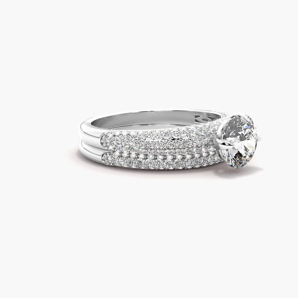 Round Cut VVS1 Moissanite Pave Set Bridal Ring Set