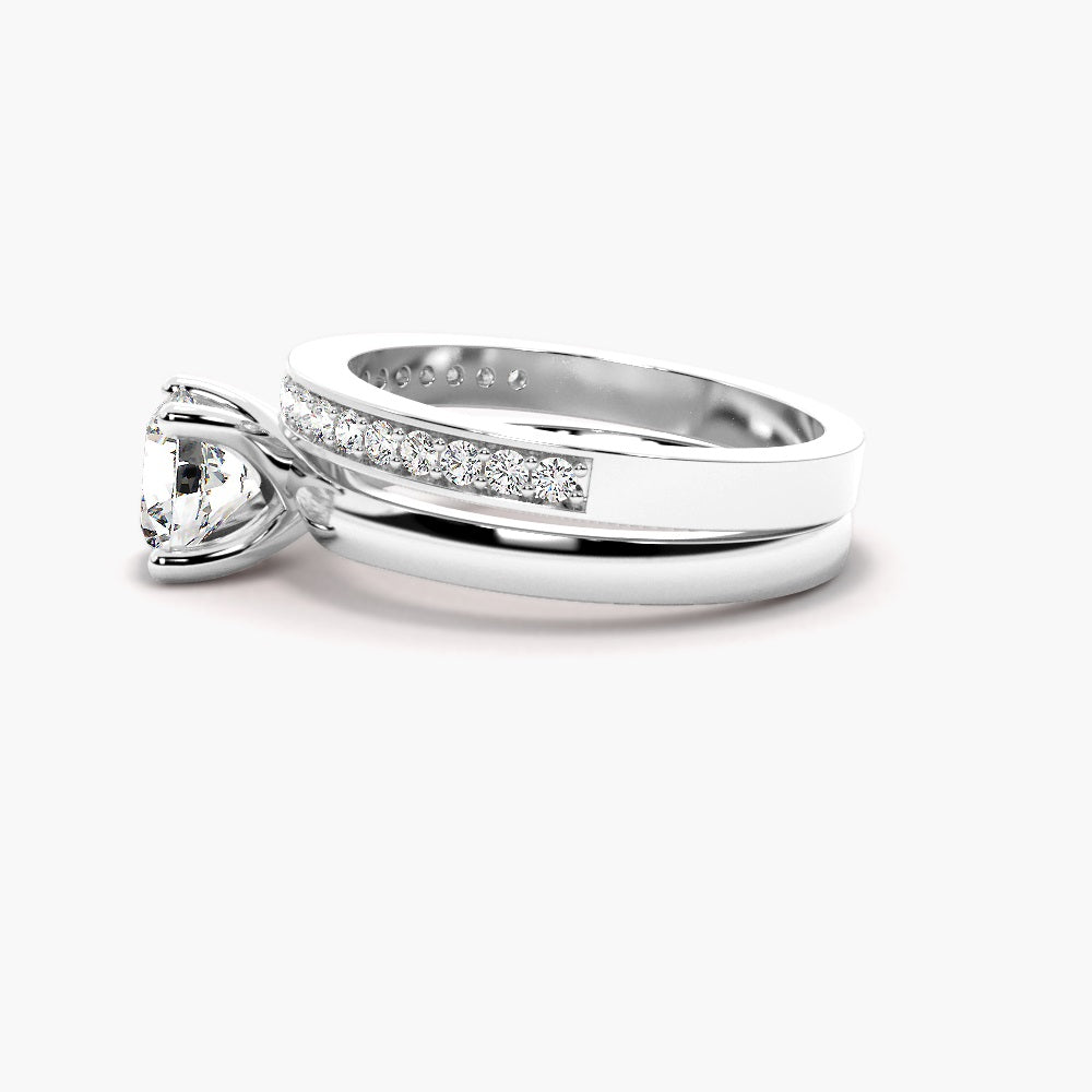 Colorless Moissanite Round Cut Solitaire Wedding Ring Set