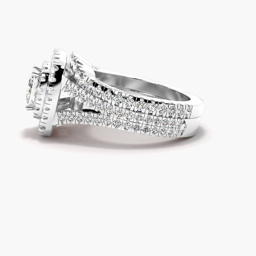 VVS1 Moissanite Princess Cut Double Halo Bridal Ring Set