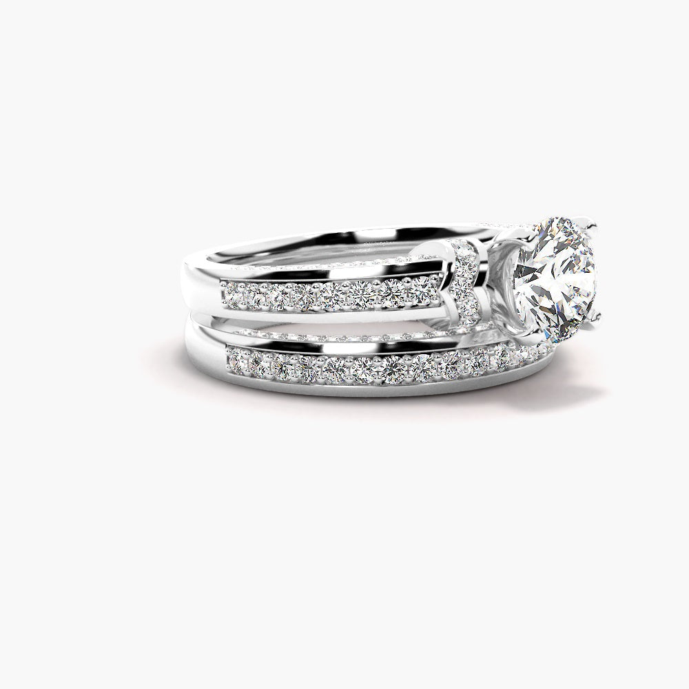 Moissanite Round Cut Pave Set Wedding Ring Set