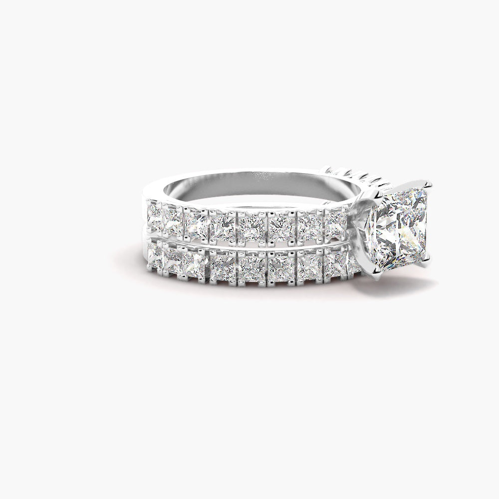Colorless Moissanite Princess Cut Pave Set Bridal Ring Set