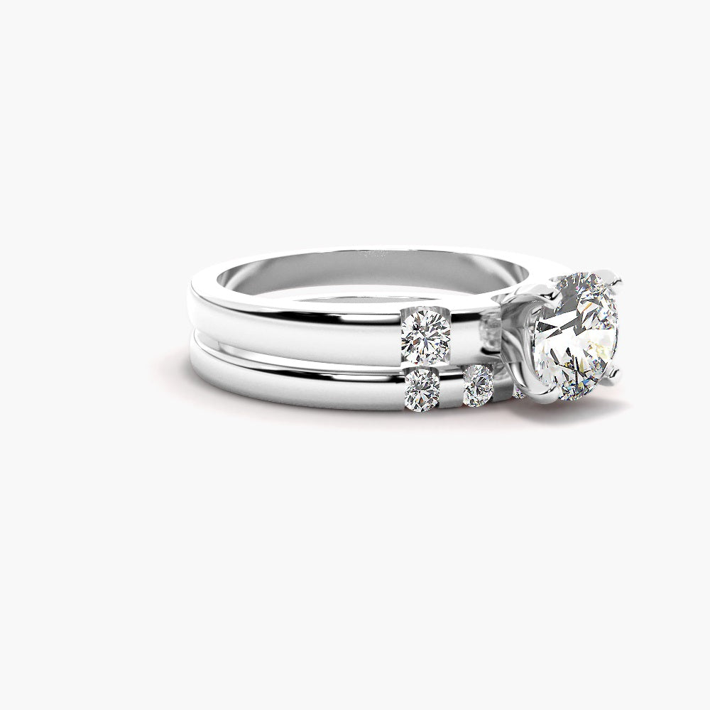Moissanite Round Cut Three Stone Bridal Ring Set