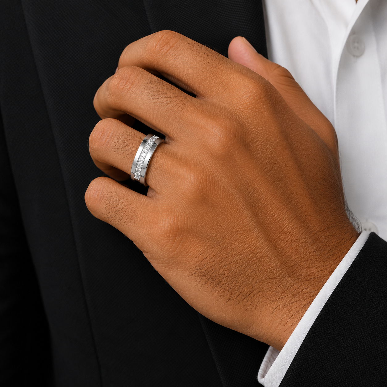 Lab Grown Diamond Round Cut Pave Set Band For Him