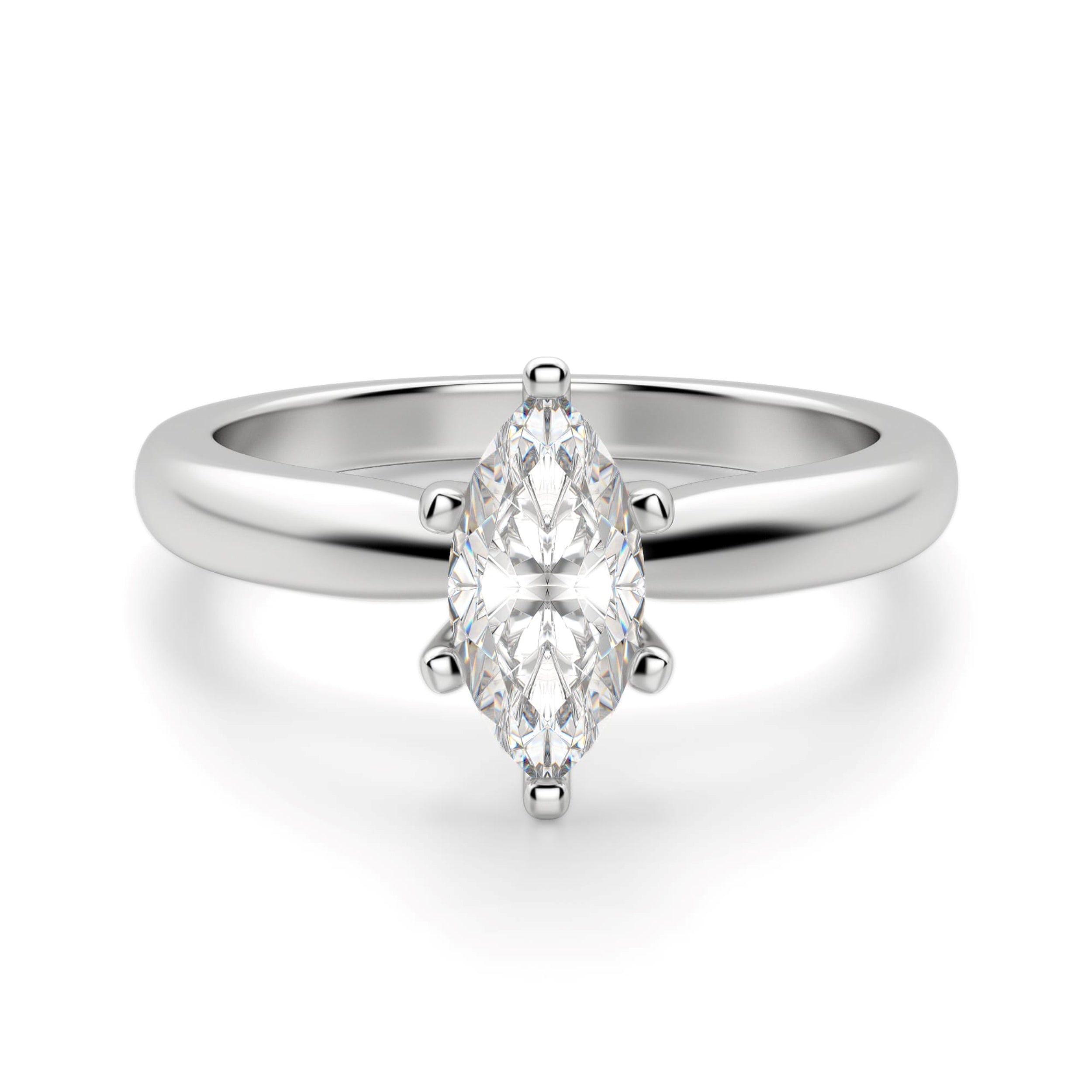 Tapered  Marquise Cut Moissanite Solitaire Engagement Ring