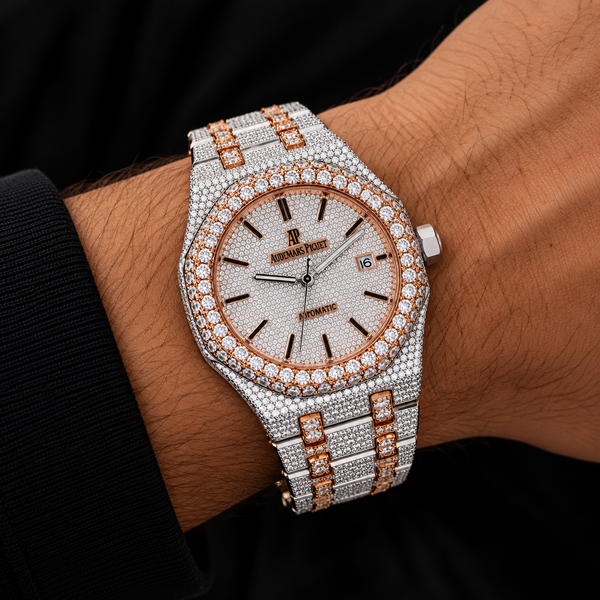 Dual Tone Moissanite  Diamond Iced Out Automatic Movement Luxury Watch For Men's