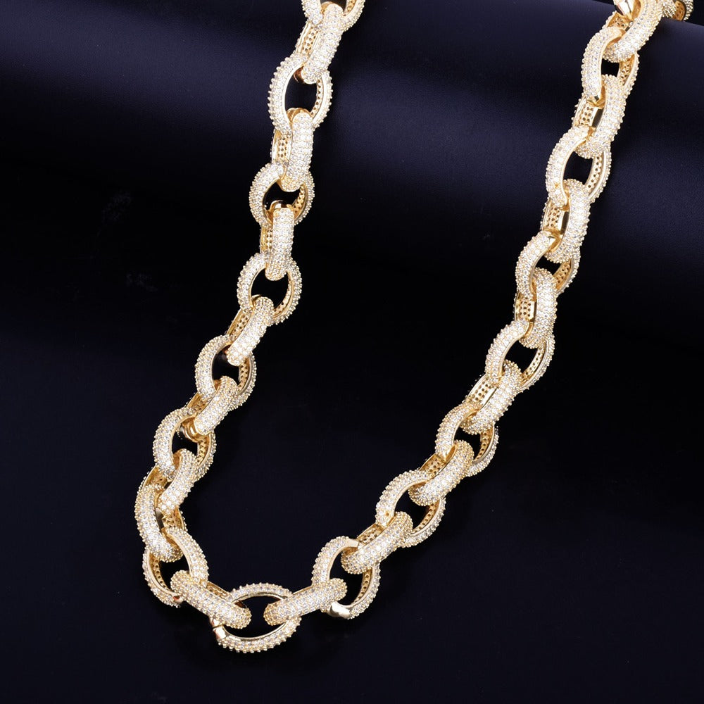 Iced Out Moissanite Diamond Rolo Link Hip Hop Chain