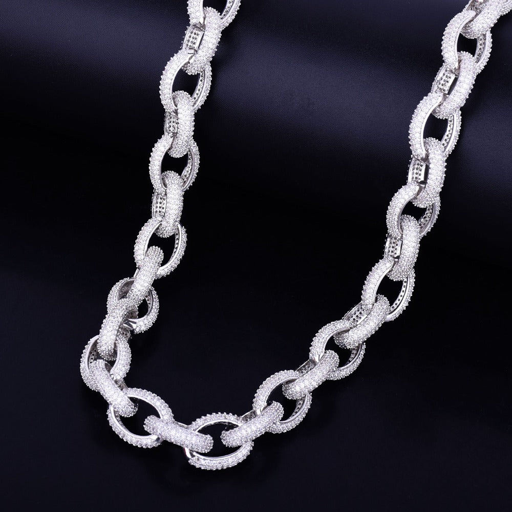 Iced Out Moissanite Diamond Rolo Link Hip Hop Chain