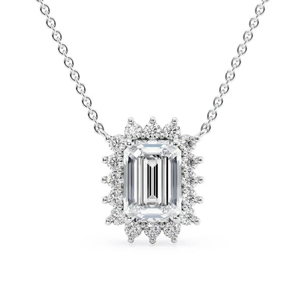VVS1 Moissanite Emerald Cut Halo Pendant Gift