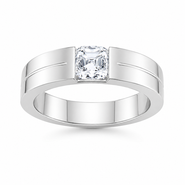 Asscher Cut Lab Grown Diamond Bar Set Wedding Band