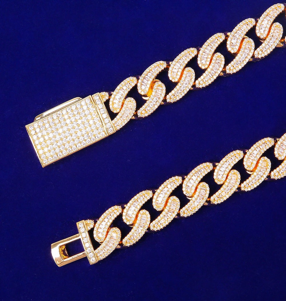Baguette Cut & Round Cut Lab Grown Diamond Cuban Link Chain