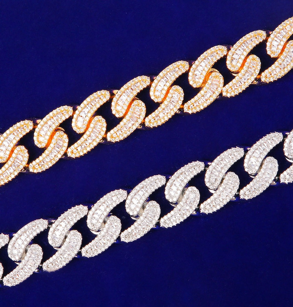 Baguette Cut & Round Cut Lab Grown Diamond Cuban Link Chain
