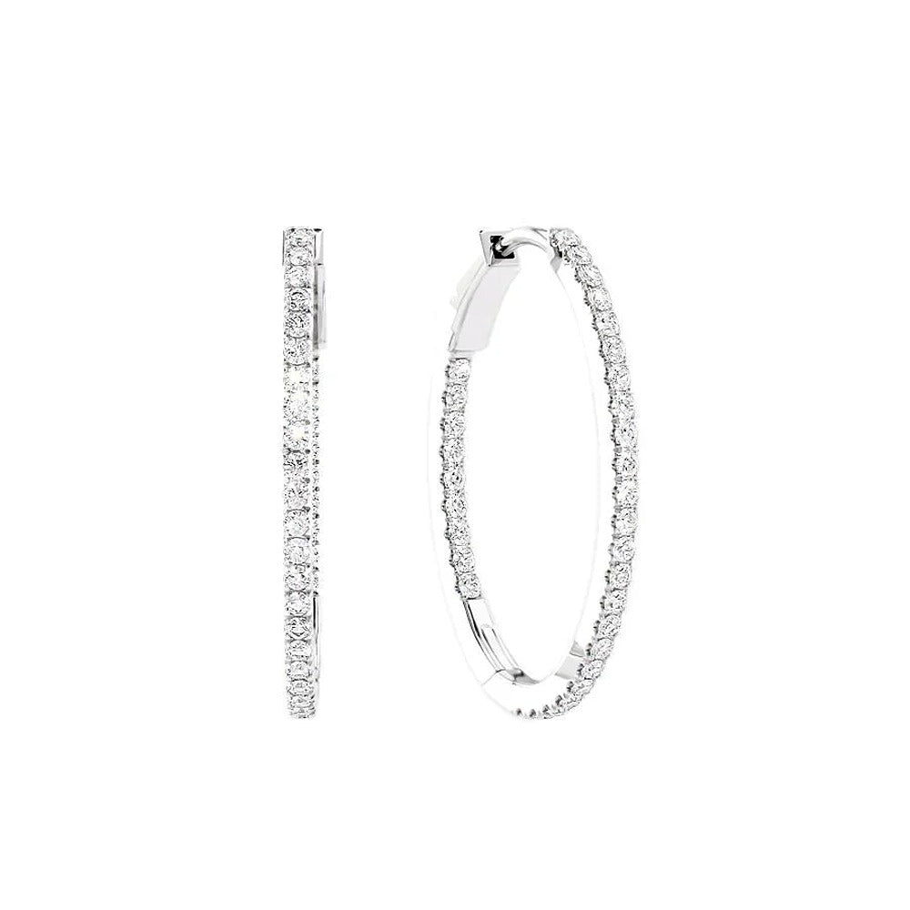Classic 14K White Gold Inside Out Moissanite Hoop Earrings