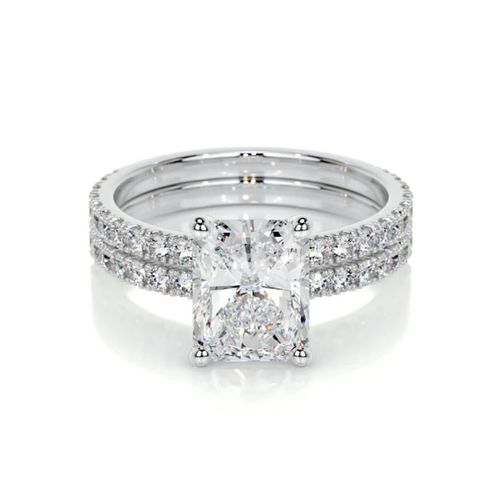 Radiant Cut Pave Set VVS1 Moissanite Pave Set Ring Set For Bridle