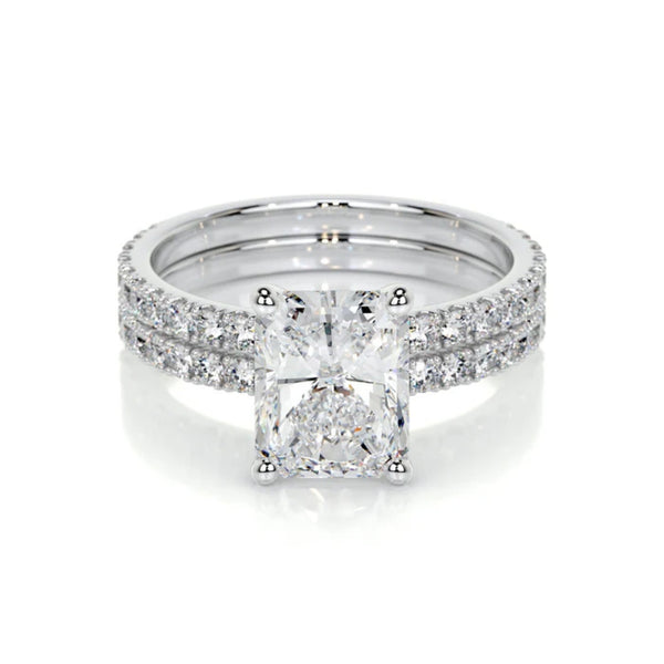 Radiant Cut Pave Set VVS1 Moissanite Pave Set Ring Set For Bridle