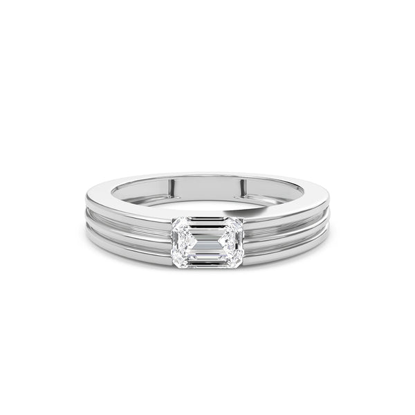 Emerald Cut Lab Grown Diamond Solitaire Bar Set Engagement Ring