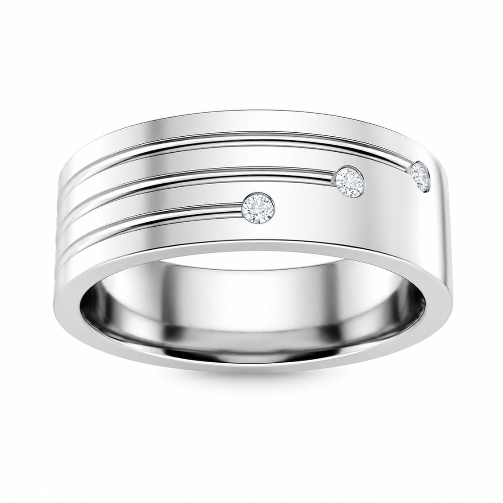Round Cut Lab Grown Diamond Flush Set Men's Wedding Band