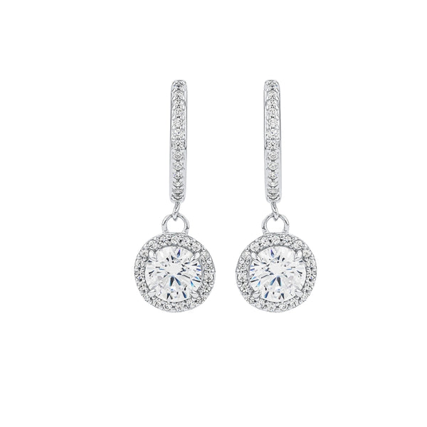 Halo Style Round Cut Moissanite Drop Dangle Earrings