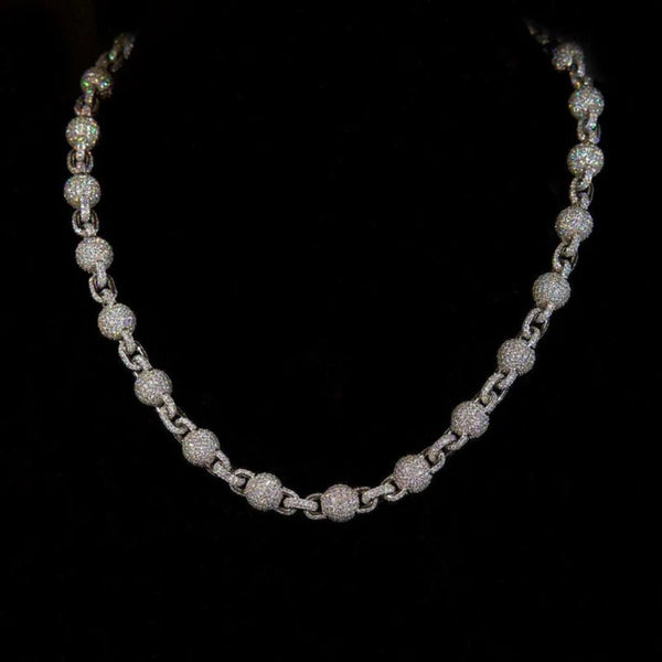 Round Cut Lab Grown Diamond Ball Link Hip Hop Chain
