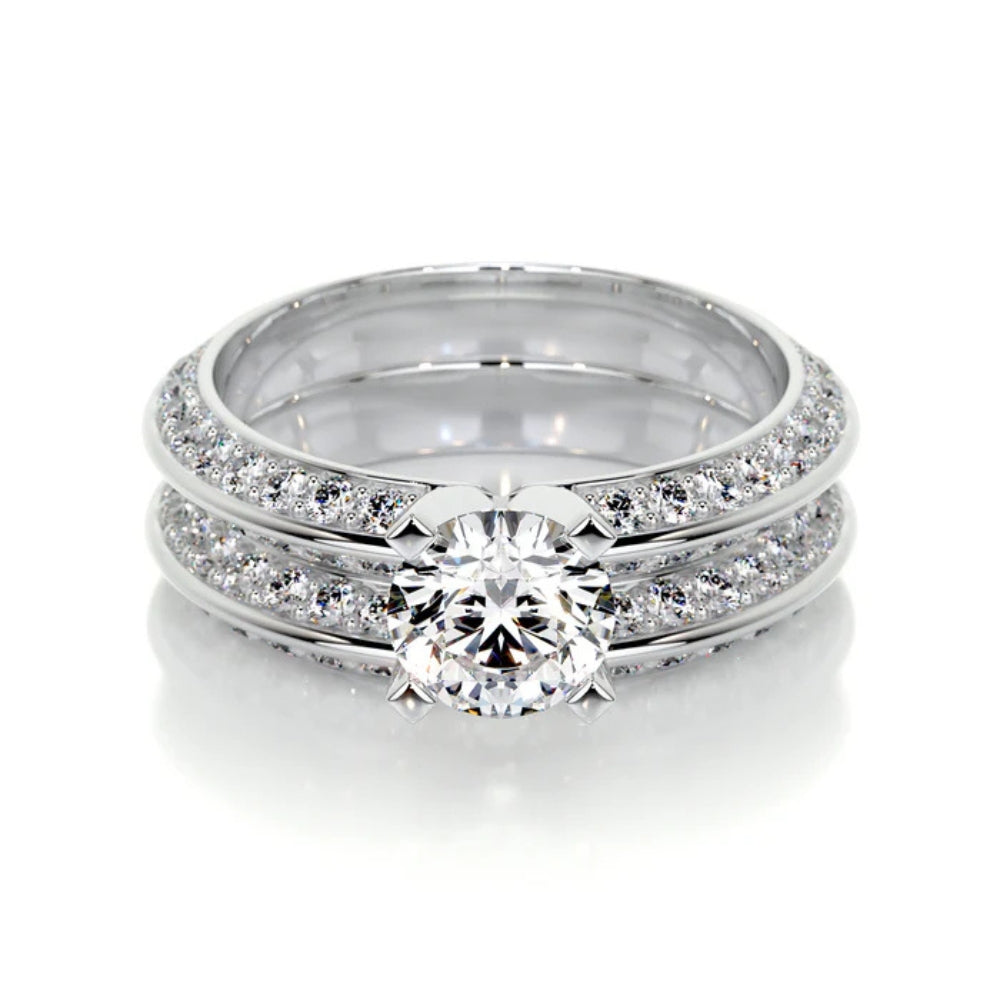 Round Cut Moissanite Knief Edge Style Wedding Ring Set