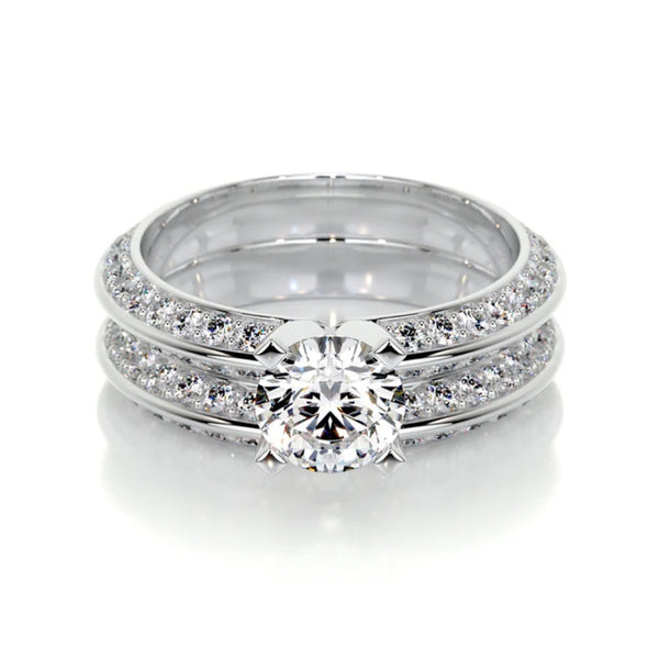 Round Cut Moissanite Knief Edge Style Wedding Ring Set