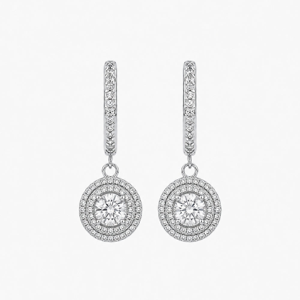 Double Halo Style Round Cut Moissanite Earrings For Her