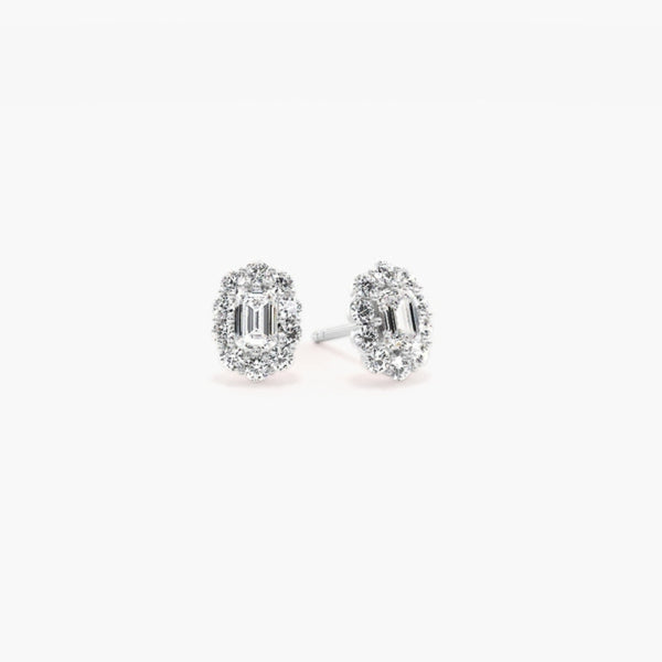 Emerald Cut Moissanite Halo Style Earring