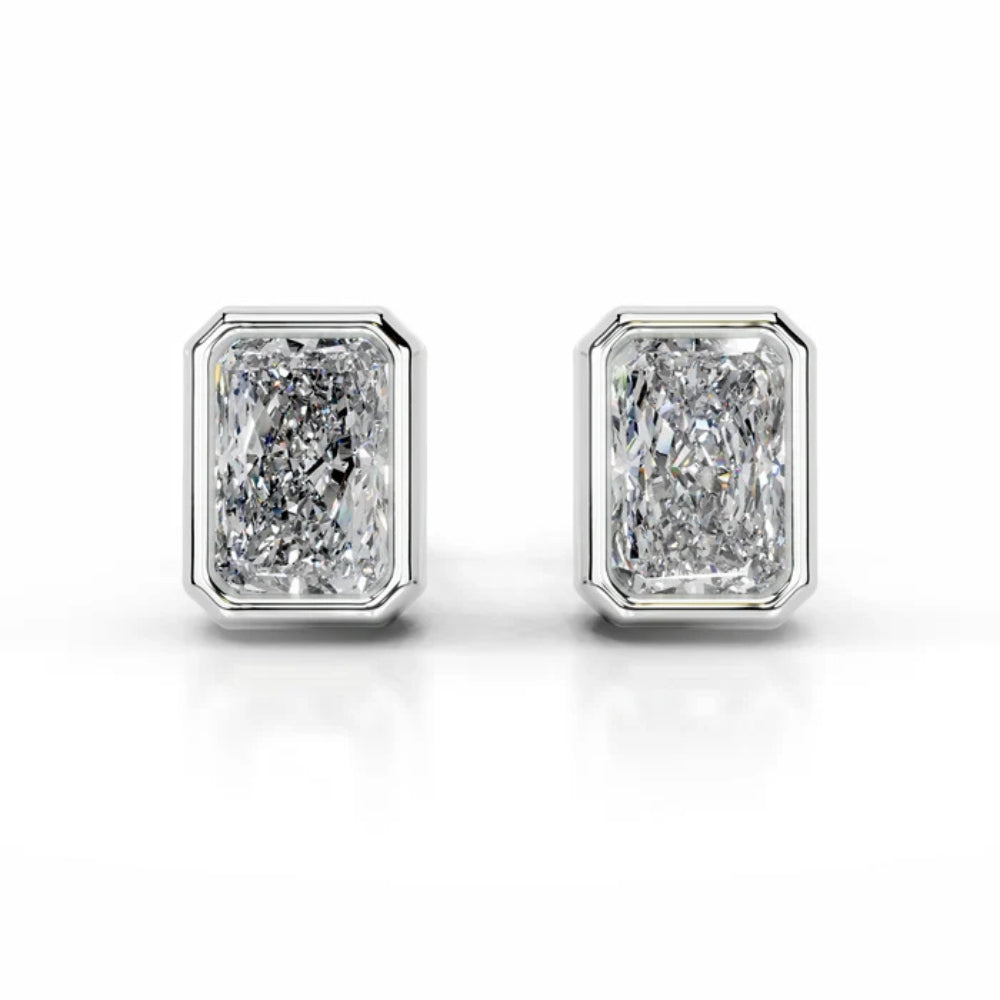 Radiant Cut Bezel Set Moissanite Solitaire Earring