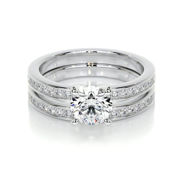 Colorless Moissanite Round Cut Pave Set Wedding Ring Set