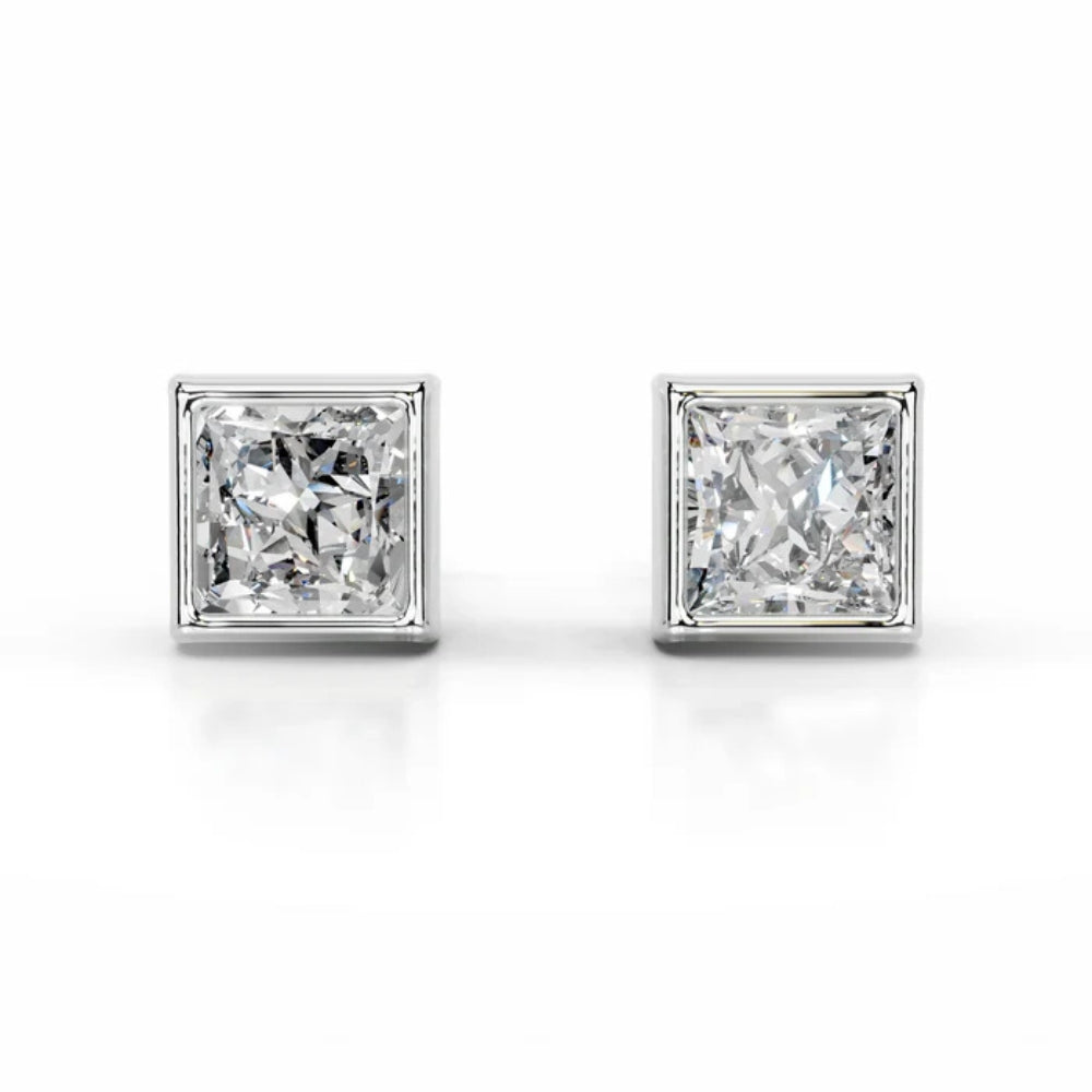Princess Cut Moissanite Bezel Set Solitaire Earring