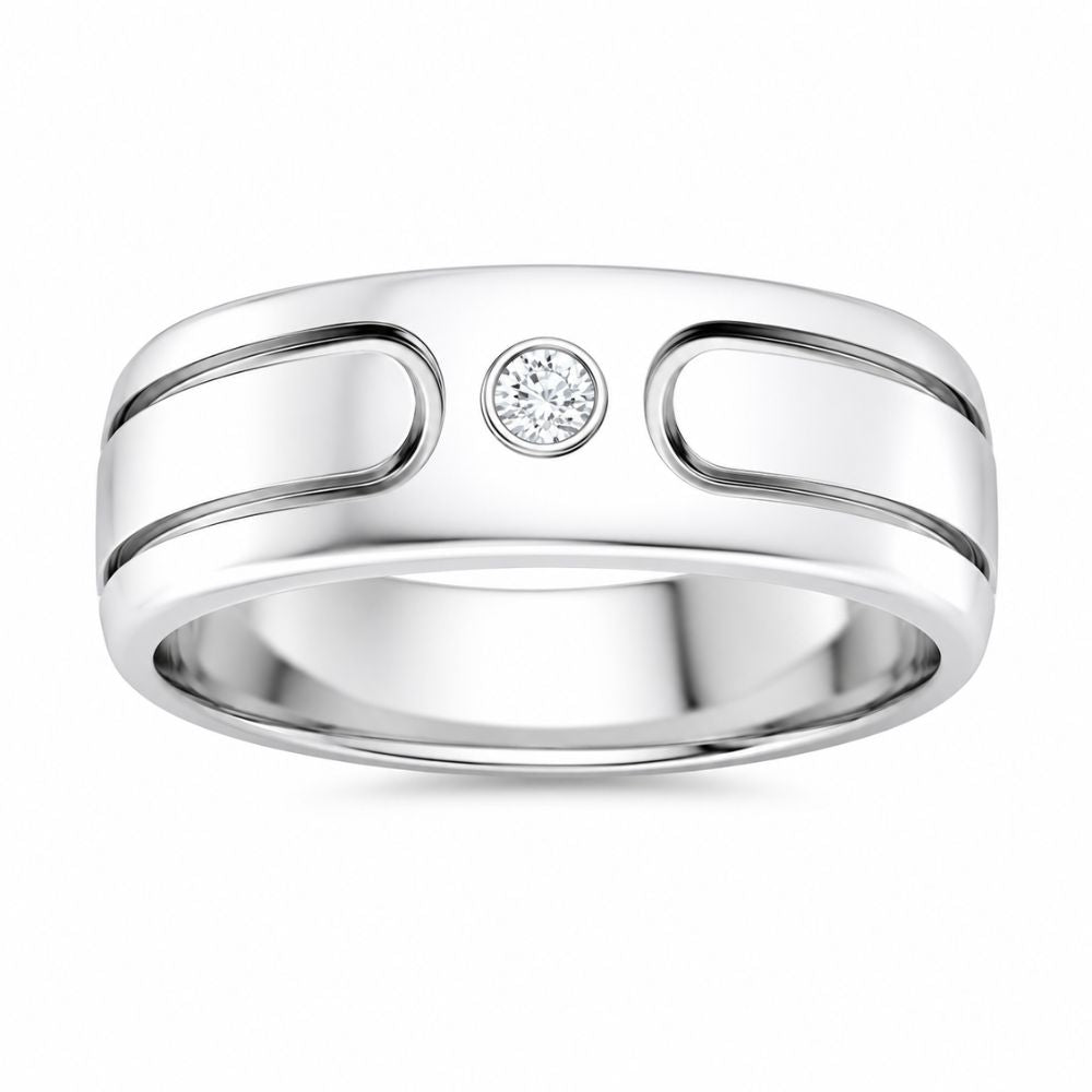 Round Cut Lab Grown Diamond Bezel Set Men's Wedding Band