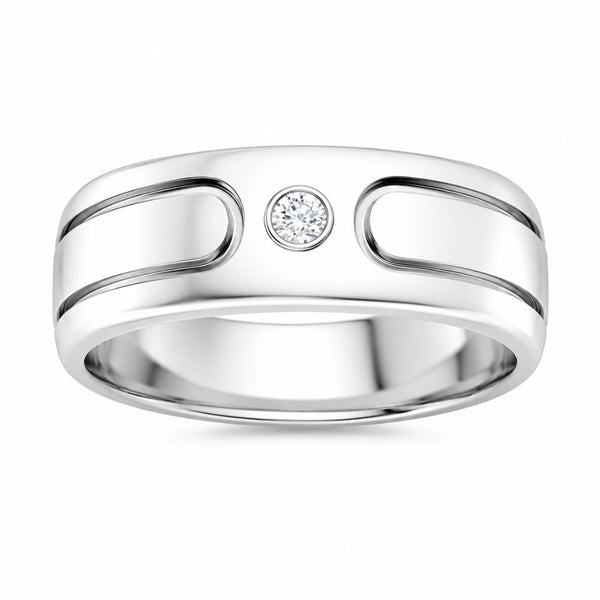 Round Cut Lab Grown Diamond Bezel Set Men's Wedding Band