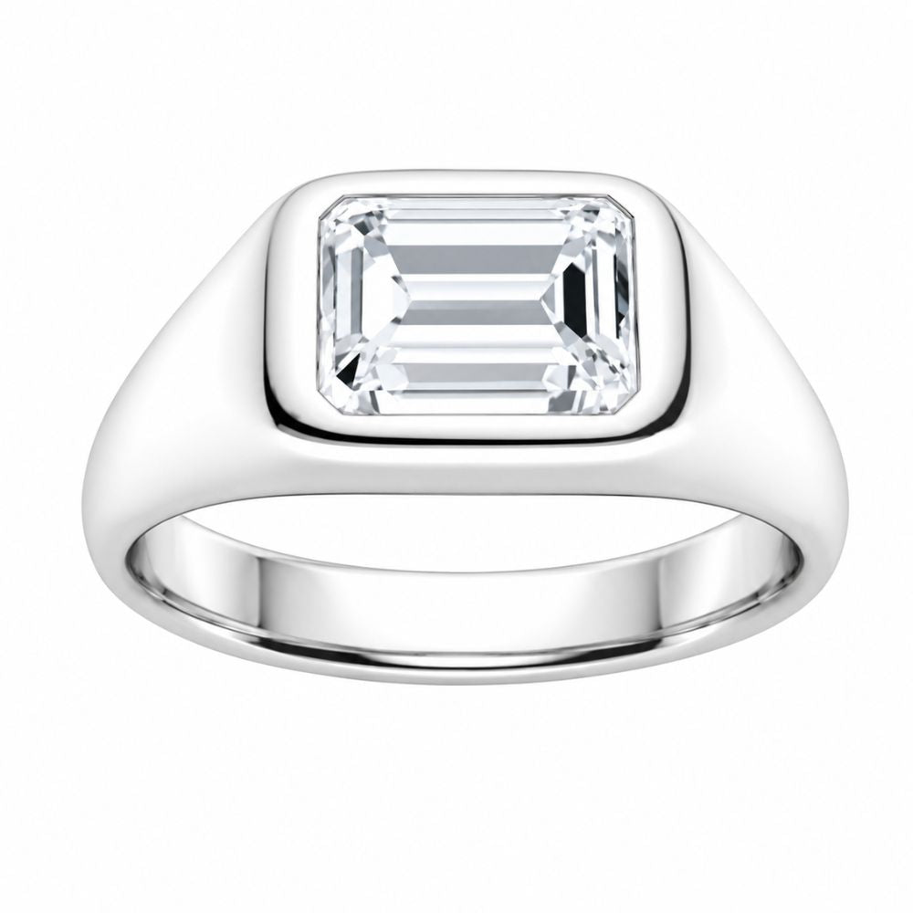 Emerald Cut Solitaire Bezel Set Lab Grown Diamond Engagement Ring