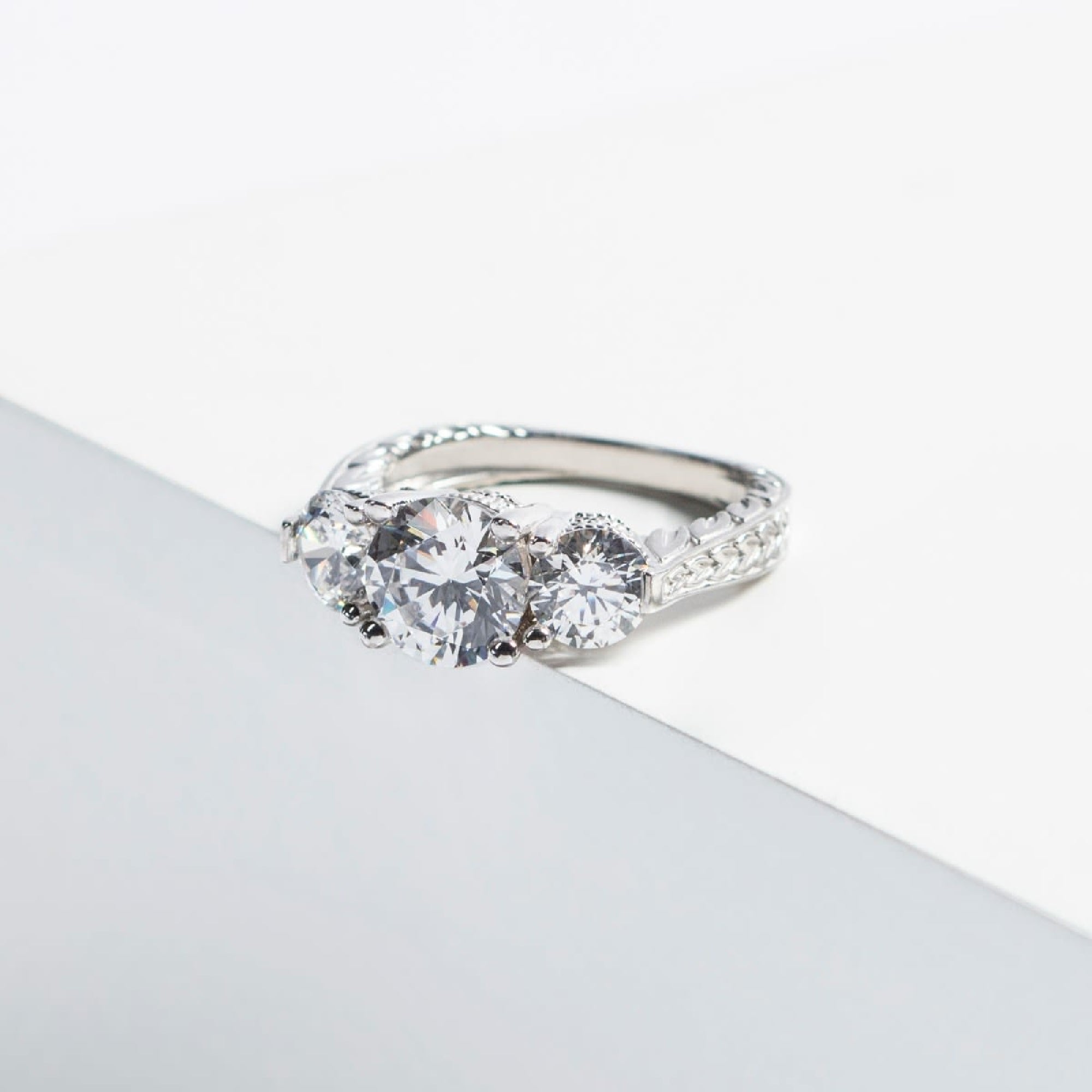 Three Stone Brilliant Round Cut Moissanite Ring