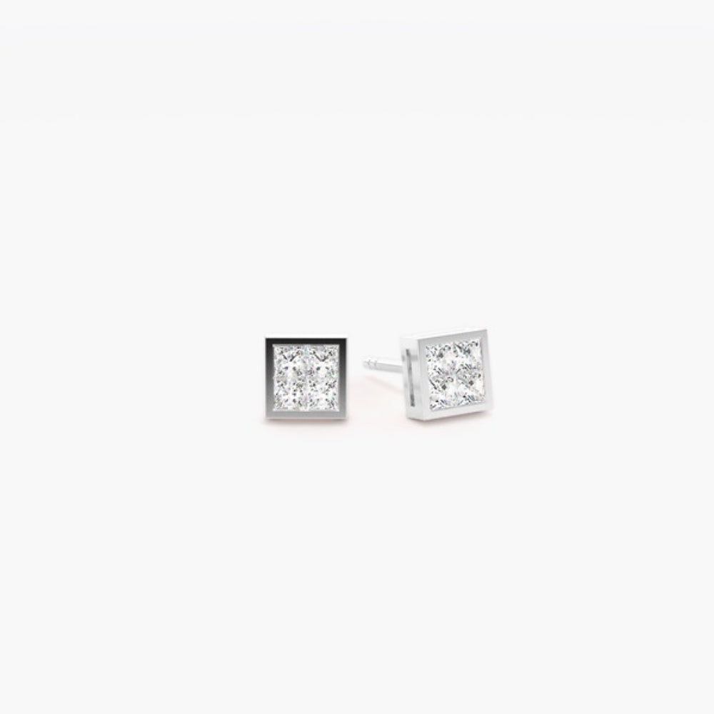 Princess Cut Moissanite Bezel Set Solitaire Stud Earring