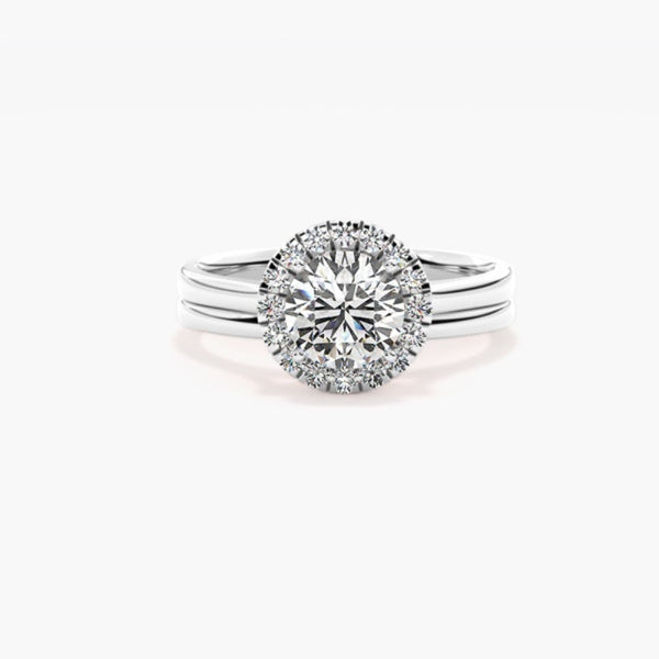 Moissanite Round Cut Halo Ring Set For Bridal