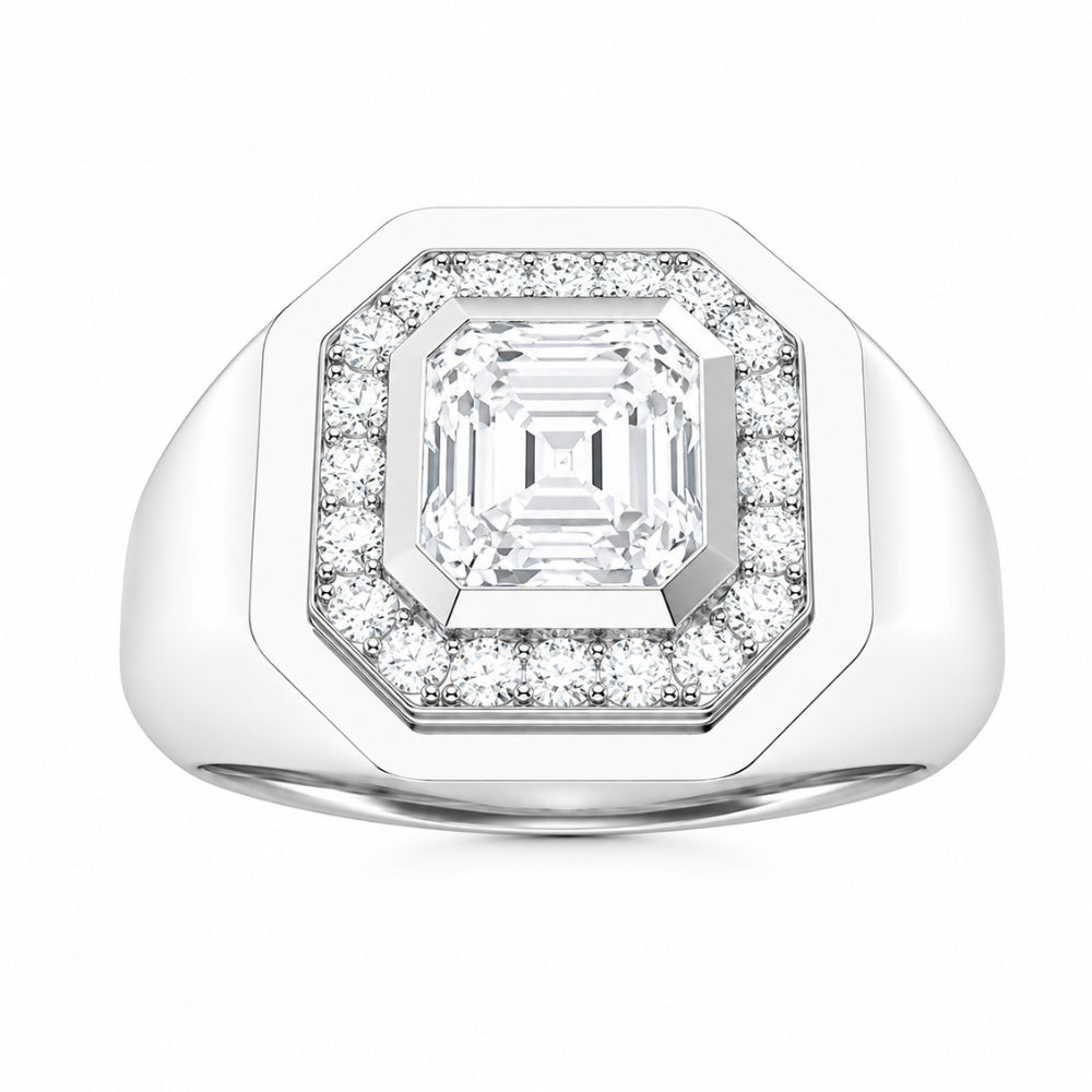 Asscher Cut Halo Style Lab Grown Diamond Engagement Ring