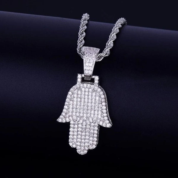 Round Cut Lab Grown Diamond Hamsa Hand Hip Hop Pendant
