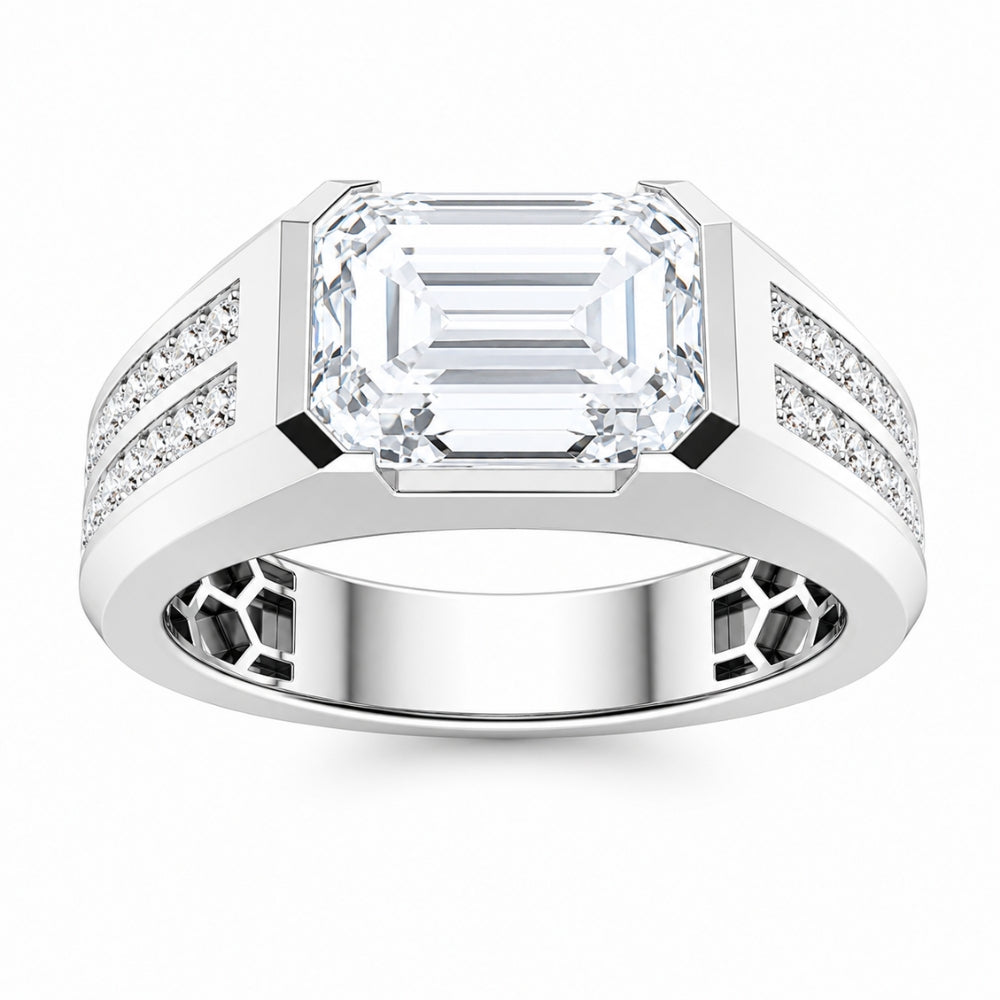 Lab Grown Diamond Emerald Cut Pave Set Engagement Ring