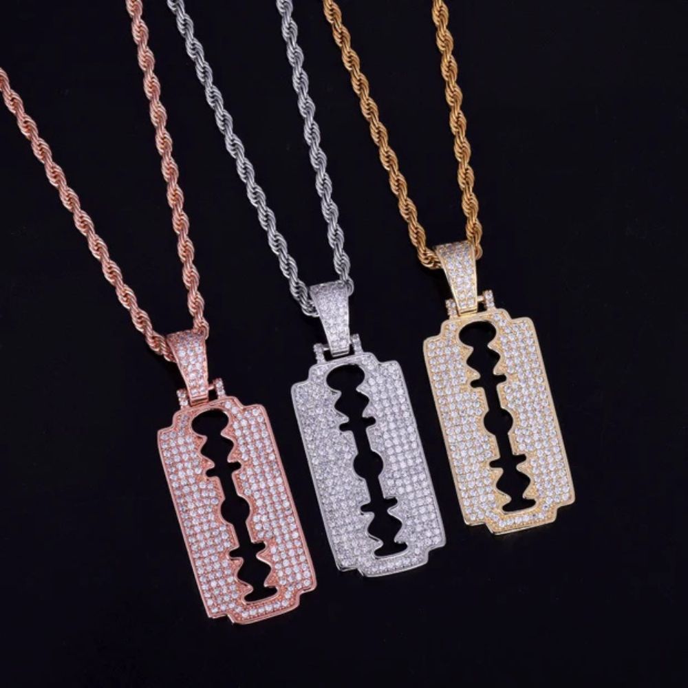 Lab Grown Diamond Round Cut Hip Hop Blade Pendant