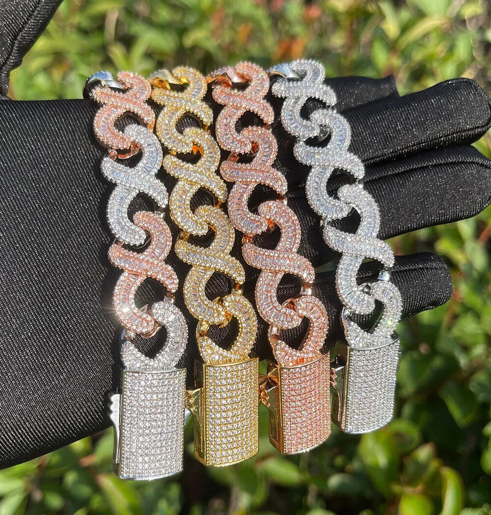 Iced Out Moissanite Infinity Link Hip Hop Bracelet