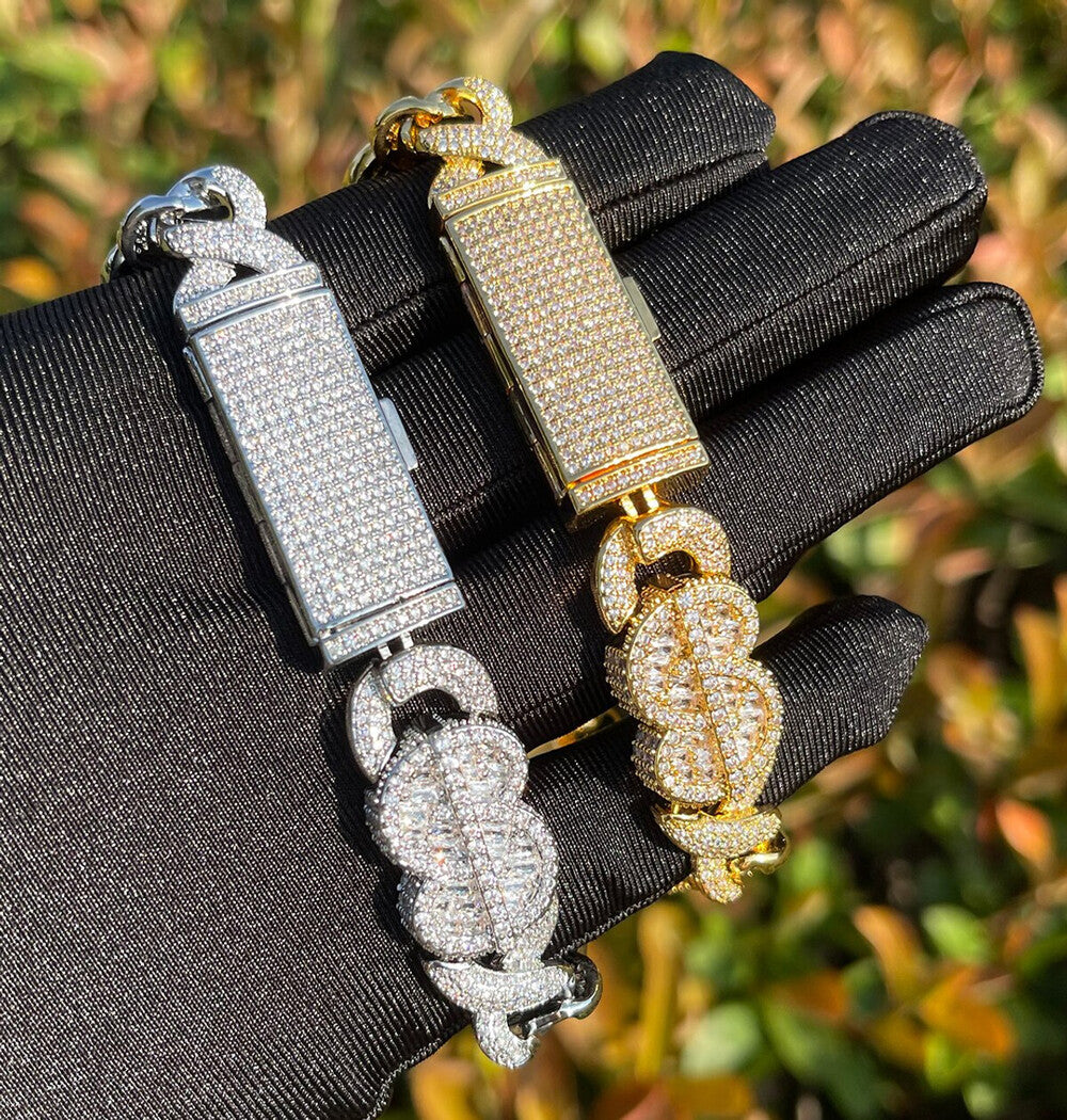 Dollar Sign Iced Out Colorless Moissanite Hip Hop Bracelet
