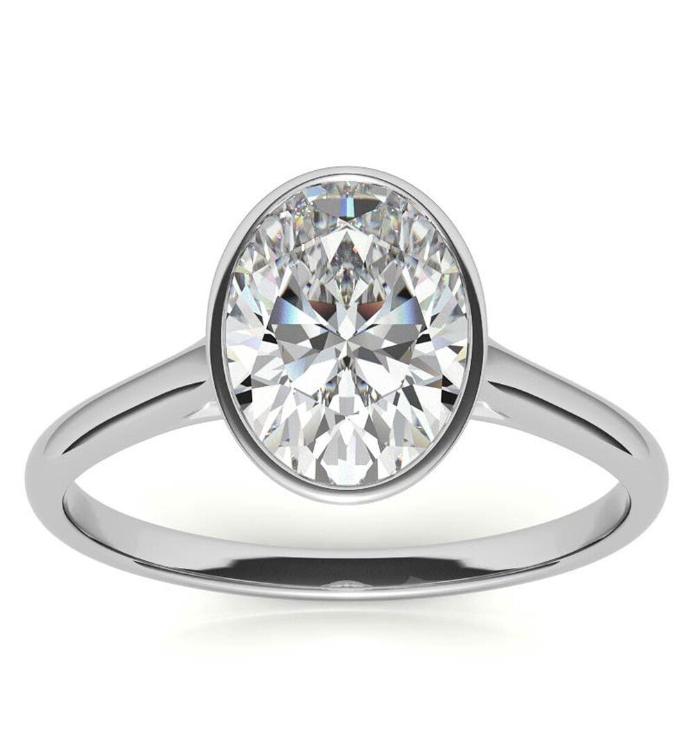Oval Cut Bezel Set Moissanite Solitaire Engagement Ring