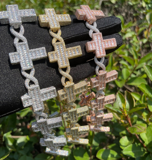 Moissanite Iced Out Cross Infinity Link Hip Hop Bracelet