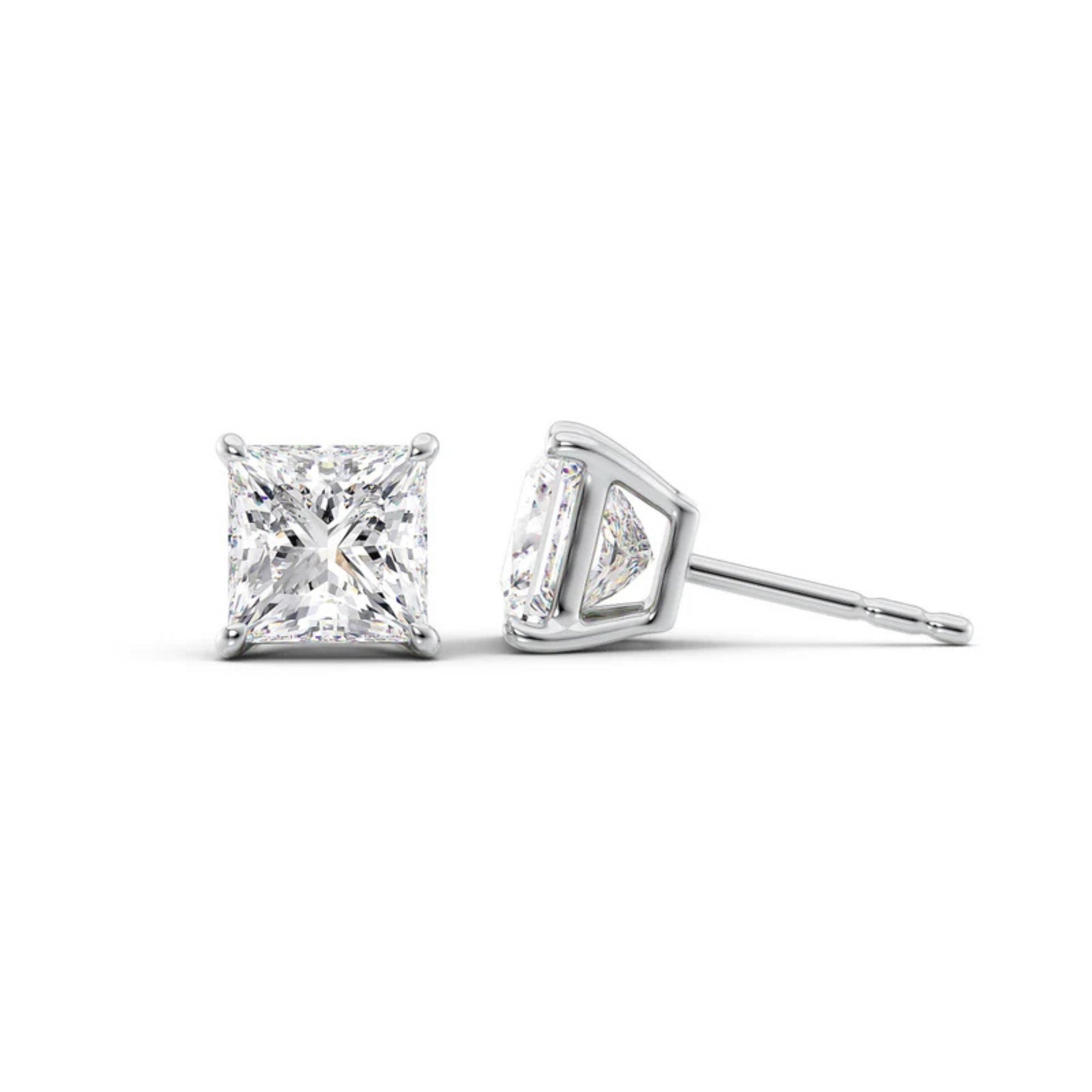 Moissanite Princess Cut Basket Prong Stud Earring