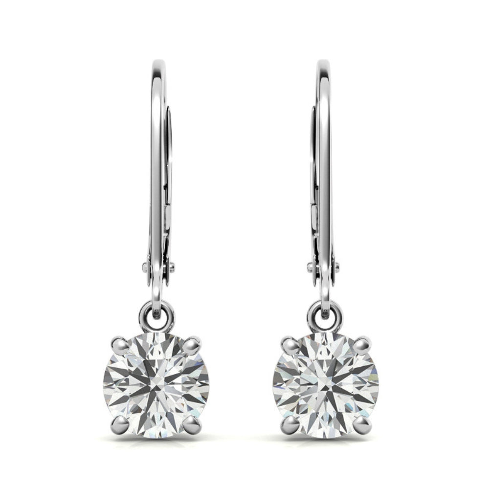 Solitaire Round Cut Moissanite Women's Drop Dangle Earrings